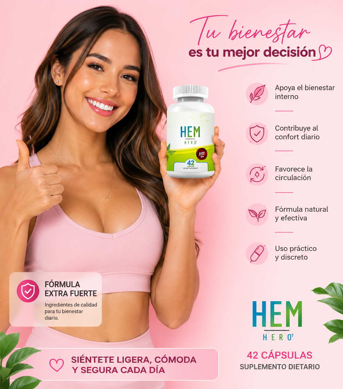 HEM HERO FAST HEMORRHOID 42 CÁPSULAS: Suplemento alimenticio de apoyo para el confort íntimo, bienestar digestivo y circulación, ideal para adultos que buscan una opción práctica, discreta y fácil de usar en su rutina diaria.
