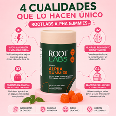 ROOT LABS ALPHA GUMMIES SUPLEMENTO EN GOMITAS: Gomitas prácticas y deliciosas que apoyan tu energía, vitalidad y bienestar diario, ideales para complementar tu rutina sin cápsulas ni bebidas complicadas.